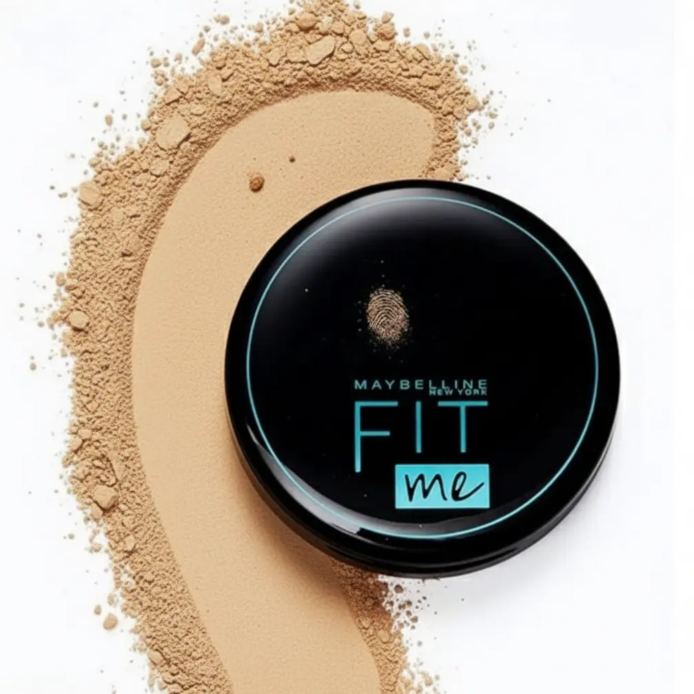 face makeup compact powder and brush on beige background