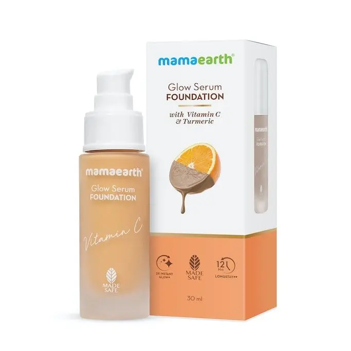 mamaearth liquid foundation of cruelty-free makeup brands product bottle and packaging.
