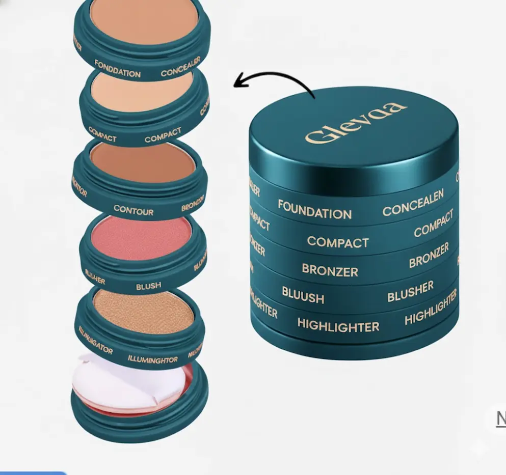 glevaa 5 in 1 makeup stack in black round container